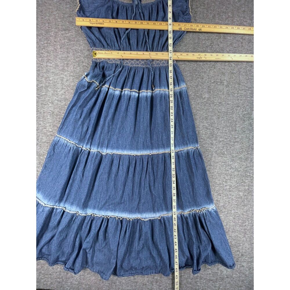 Indigo & Lace Blue Denim Look Tiered Smocked Peasant Maxi Dress XL - Picture 5 of 10